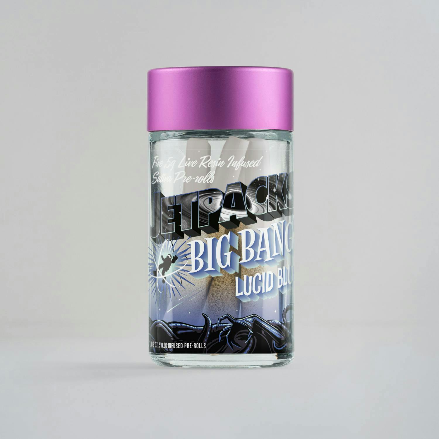 Photograph of product: JETPACKS | INFUSED PRE-ROLL | BIG BANG: LUCID BLUE | 5PK