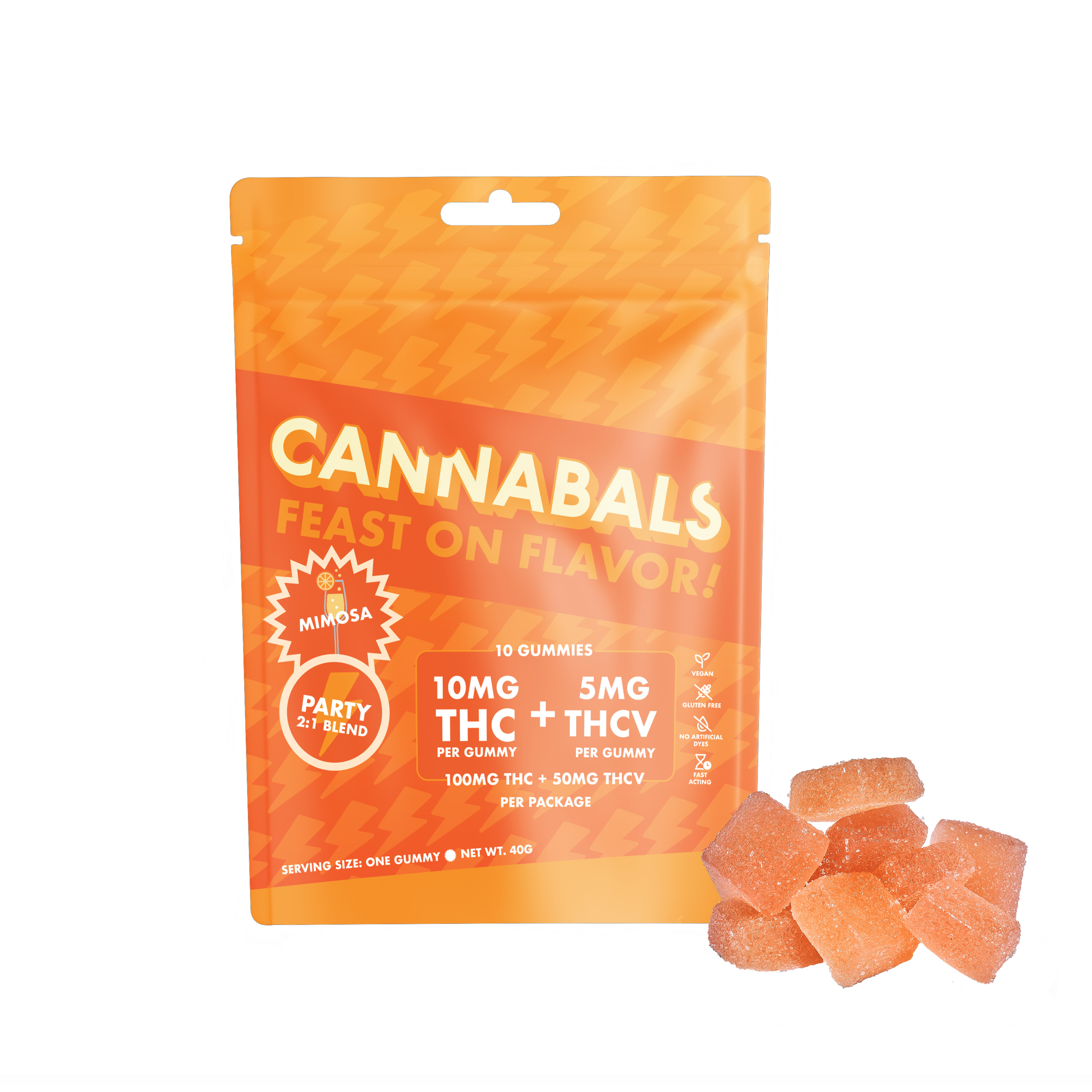Photograph of product: Cannabals - Mimosa (party) 2:1 TH-oui:TH-ouiV Mood Gummies - 10mg 10pk
