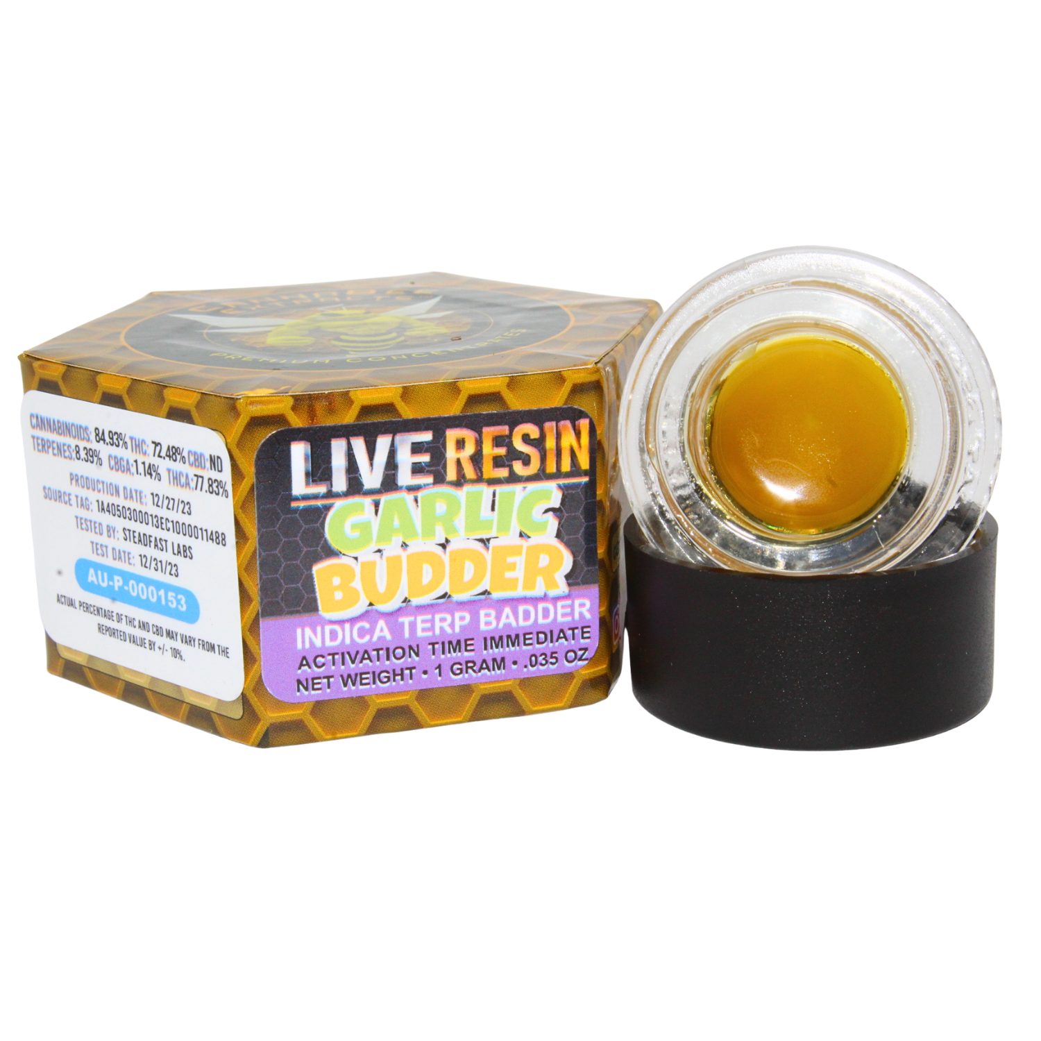 Photograph of product: CANNABEE EXTRACTS GARLIC BUDDER LR TERP BADDER REC