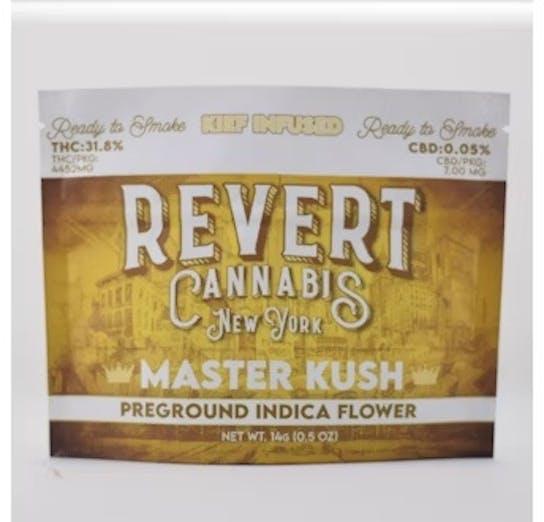 Photograph of product: Revert | Pre Ground Infused Flower | Master Kush | Kief Infused | 14g | Oui'd | 31.8% TH-oui