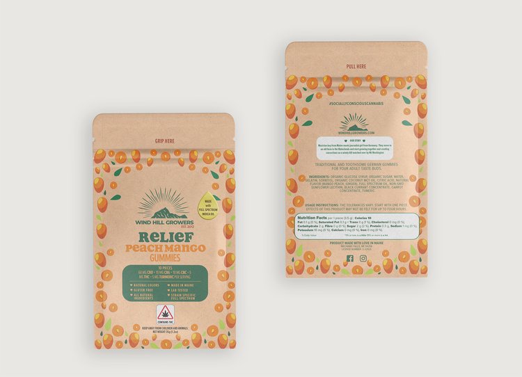 Photograph of product: Wind Hill Growers- Relief Gummies (10pk x 5mg TH-oui+60mg CBD)