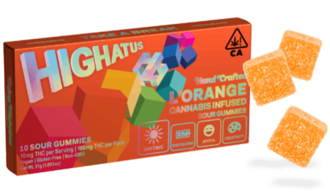 Photograph of product: HIGHATUS 100MG SOUR GUMMIES - L'ORANGE