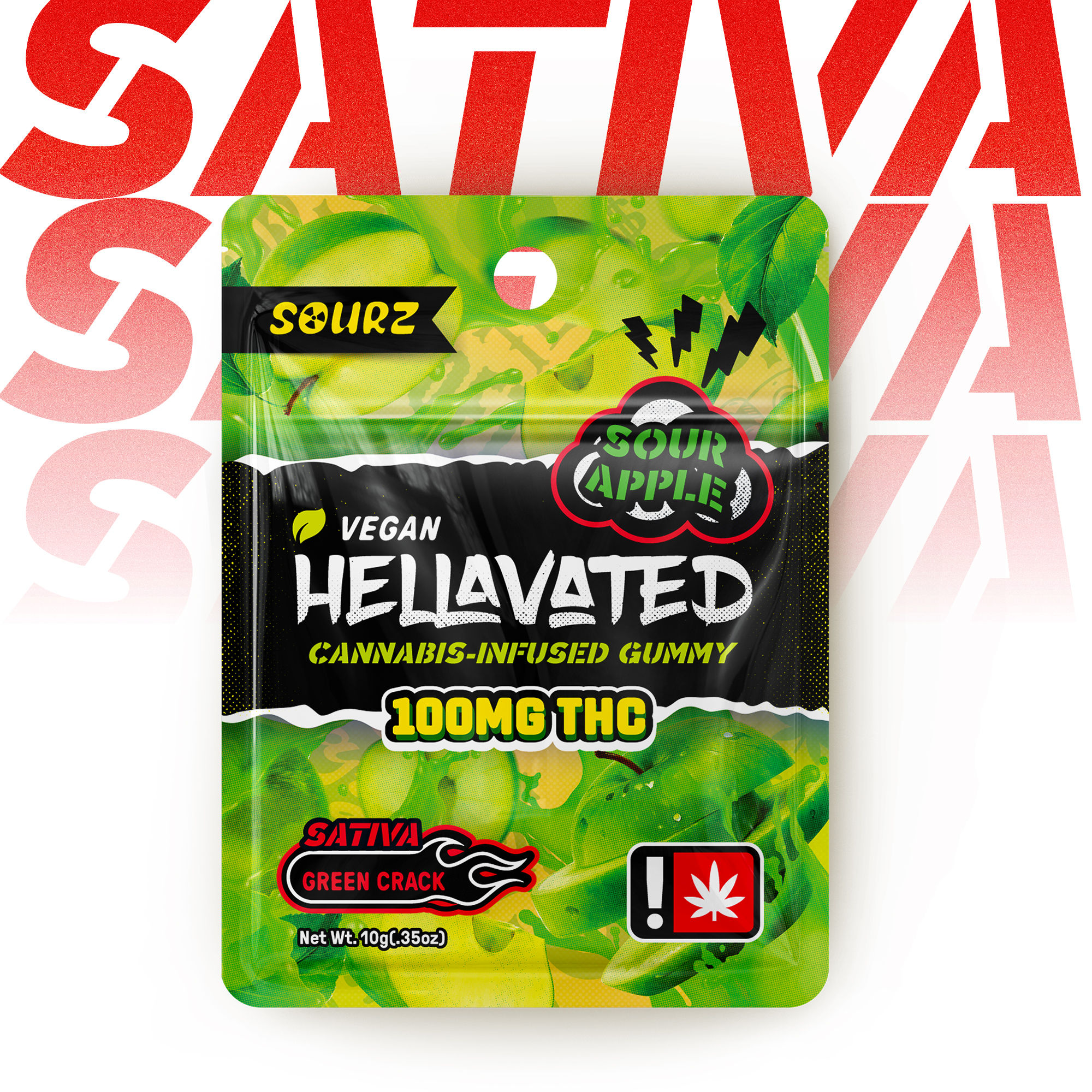 Photograph of product: Hellavated - Sour Apple - 100mg Single Gummy