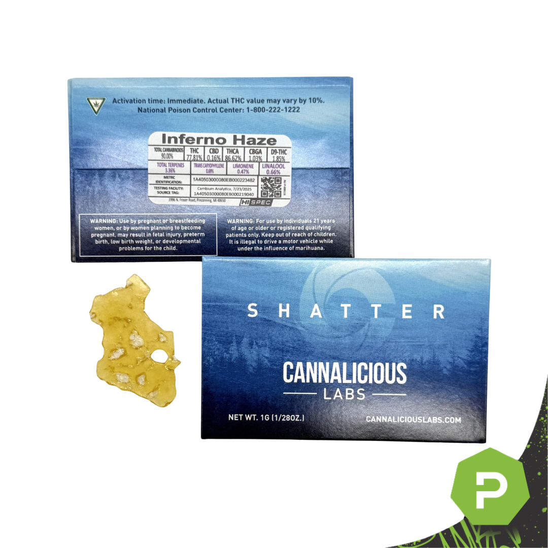 Photograph of product: Cannalicious | 1g Shatter | Inferno Haze