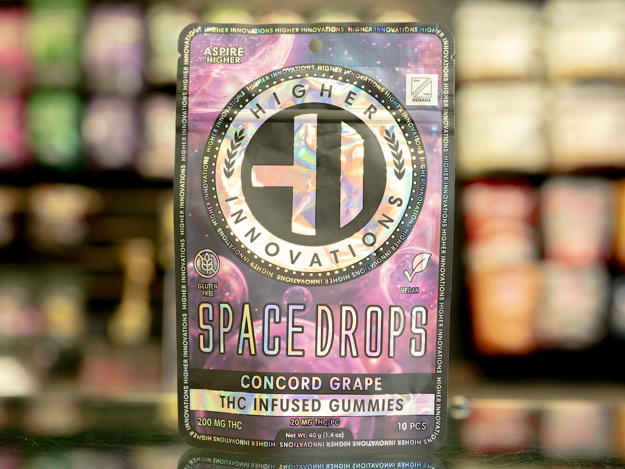 Photograph of product: Higher Innovations | Concord Grape Space Drops | 200mg/10pc Gummies