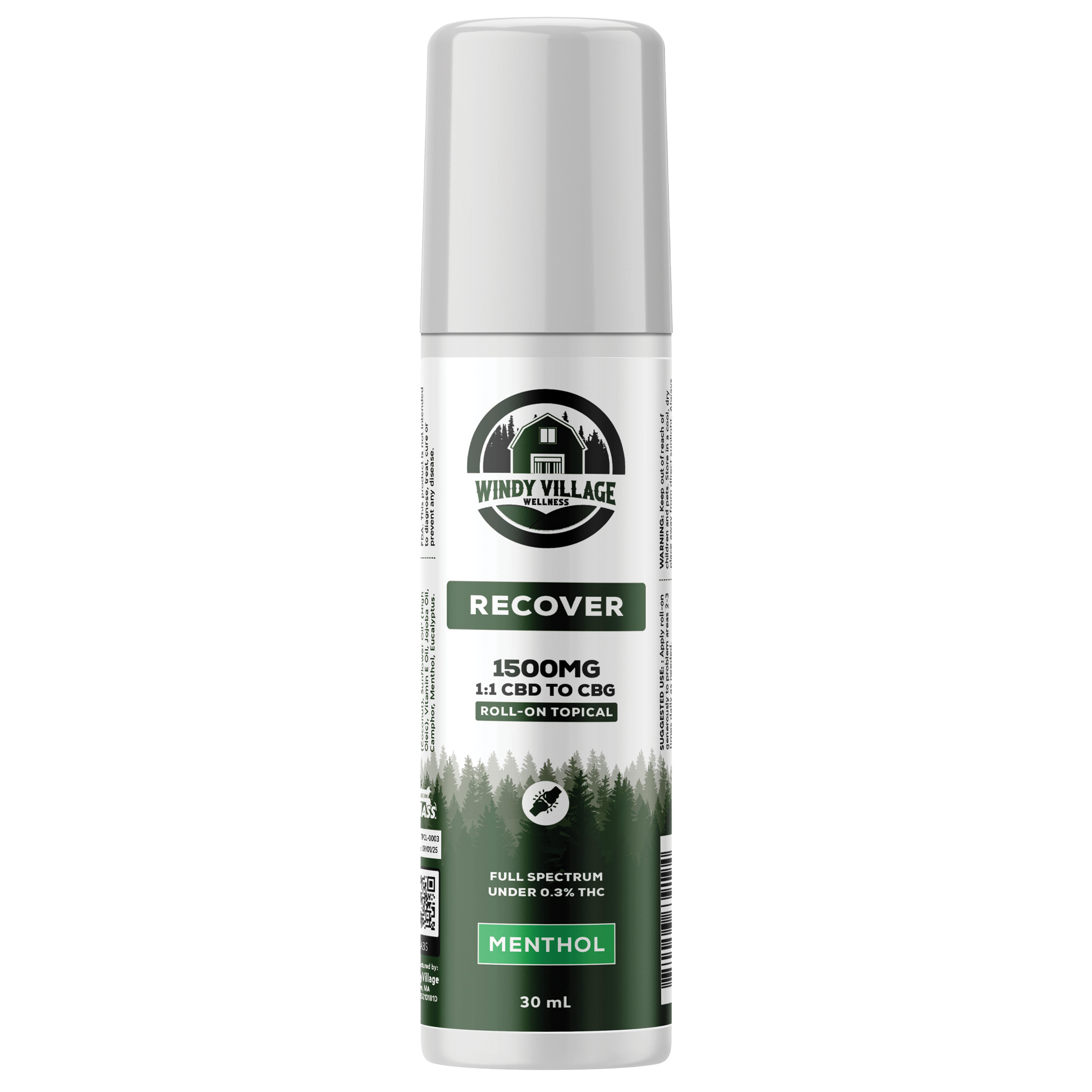 Photograph of product: Windy Village Recover Menthol Roll On Topical CBD:CBG 1:1 1500MG