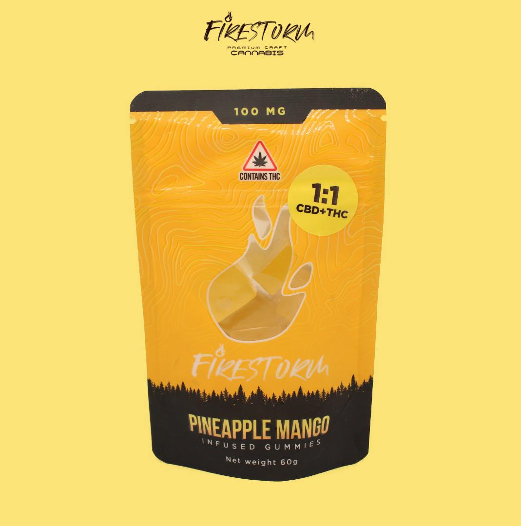 Photograph of product: 100mg 1:1 Gummies | Pineapple Mango