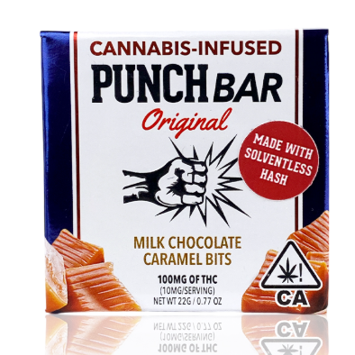 Photograph of product: Milk Chocolate Caramel Bits Punchbar [H] (100mg)