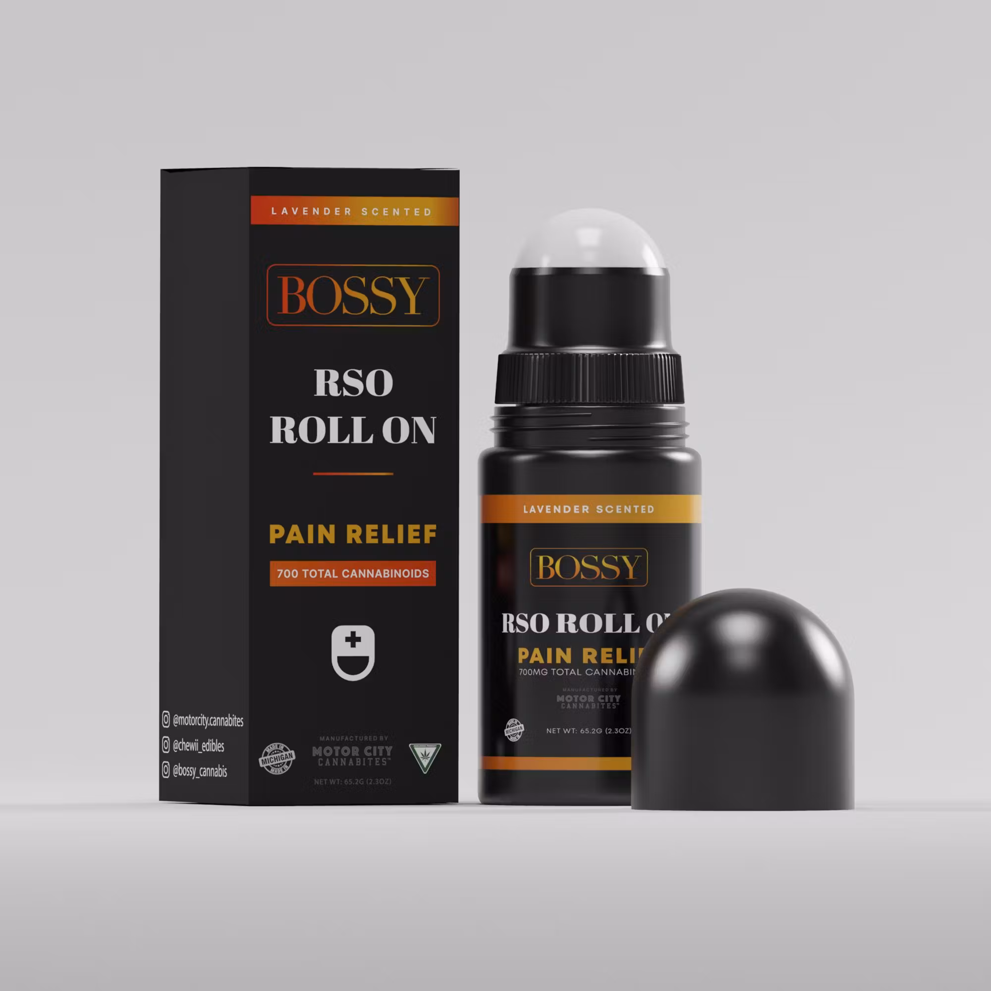 Photograph of product: BOSSY | RSO - ROLL ON | PAIN RELIEF 60G | 700MG