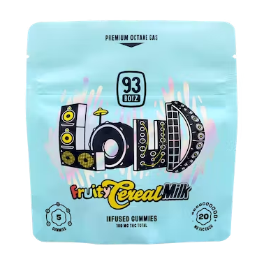 Photograph of product: 93 BOYZ LOUD FRUITY CEREAL MILK 5PK GUMMIES 100MG