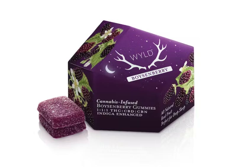 Photograph of product: WYLD Gummies (100mg TH-oui : 100mg CBN) 10ct Boysenberry Oui'd