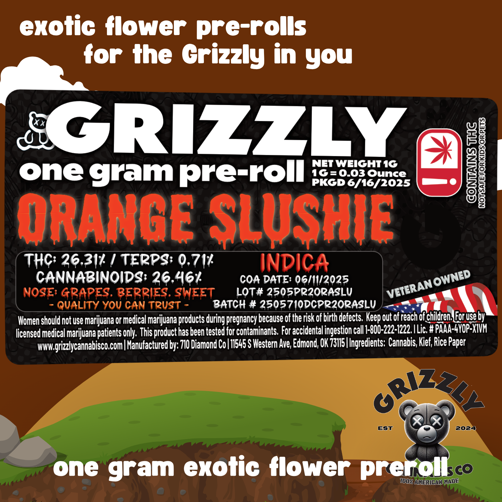 Photograph of Product: Grizzly- Pre-Roll-Orange Slushie - 1g