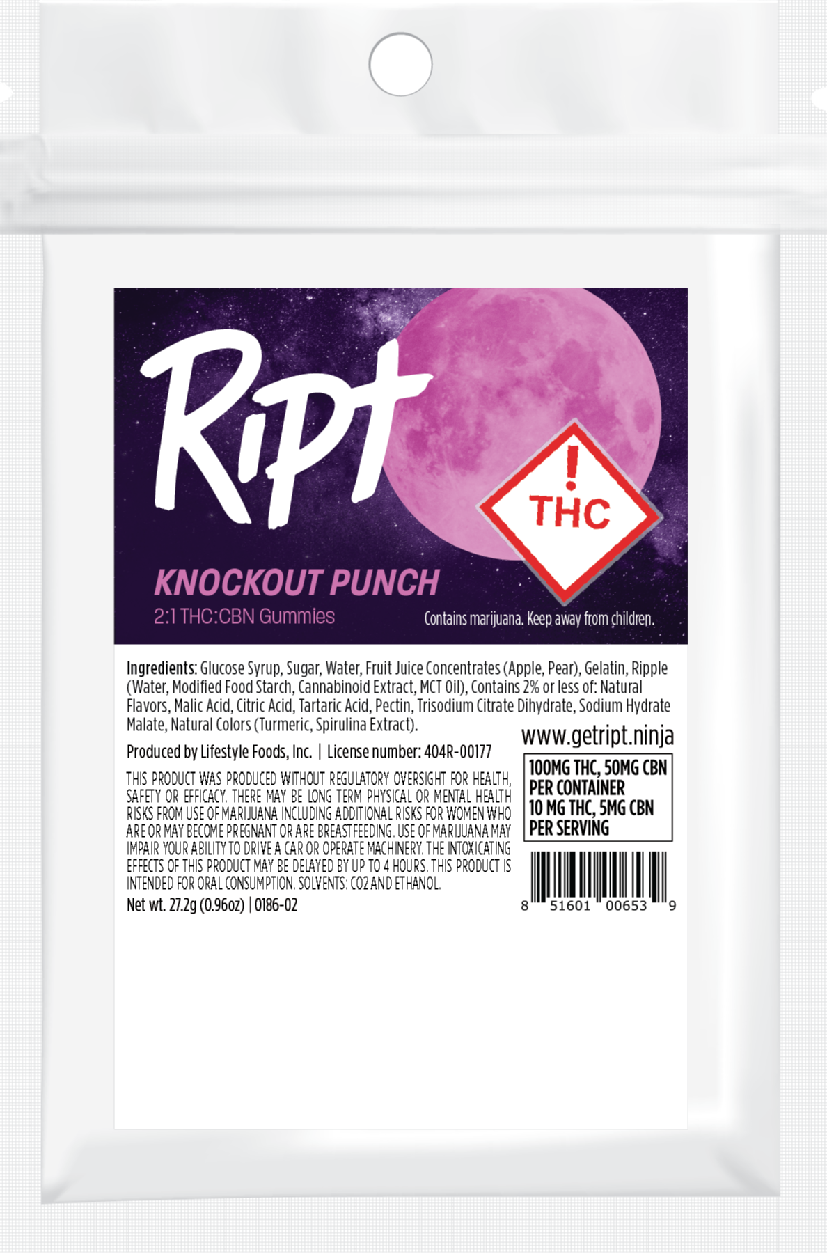 Photograph of product: Ript Gummies Oui'd/Sleep: Knockout Punch
