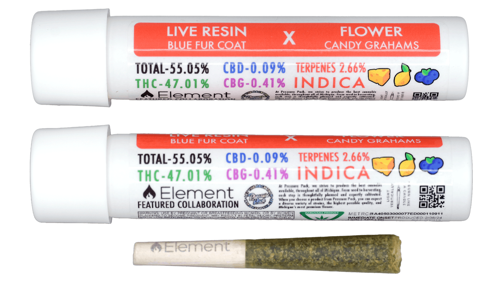 Photograph of product: Element Candy Grahams x Blue Fur Coat Live Resin 1g Infused Joint