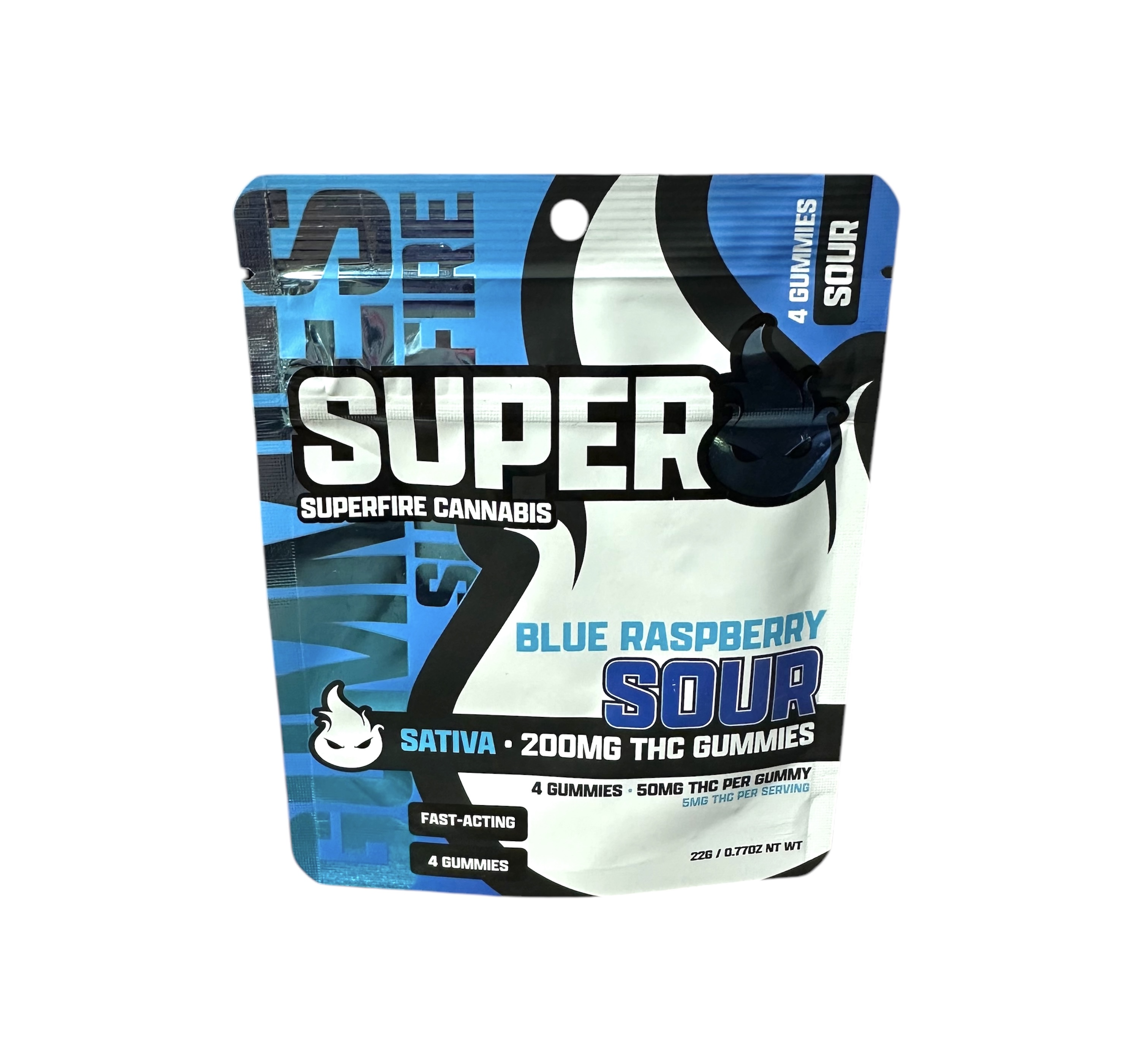 Photograph of product: Superfire Sour Blue Raspberry Gummies 200mg Rec