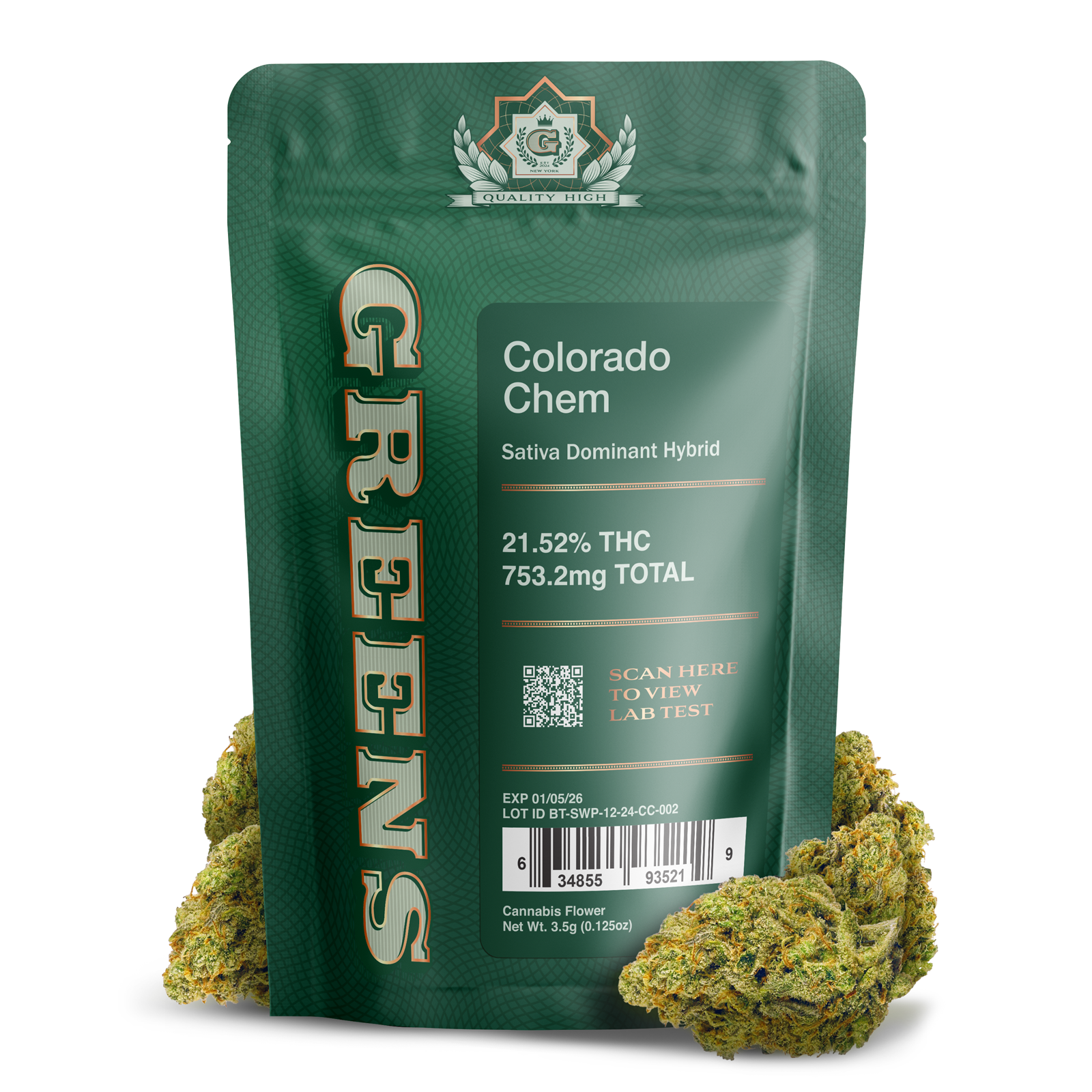 Photograph of product: Greens | Flower | Colorado Chem | 3.5g
