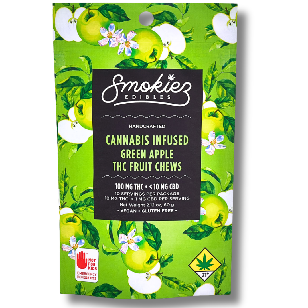 Photograph of product: Green Apple 100mg Fruit Chews (Smokiez)