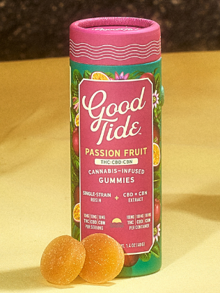 Photograph of product: 100mg Gummies 1:1:1 Thc:Cbd:Cbn Passion Fruit