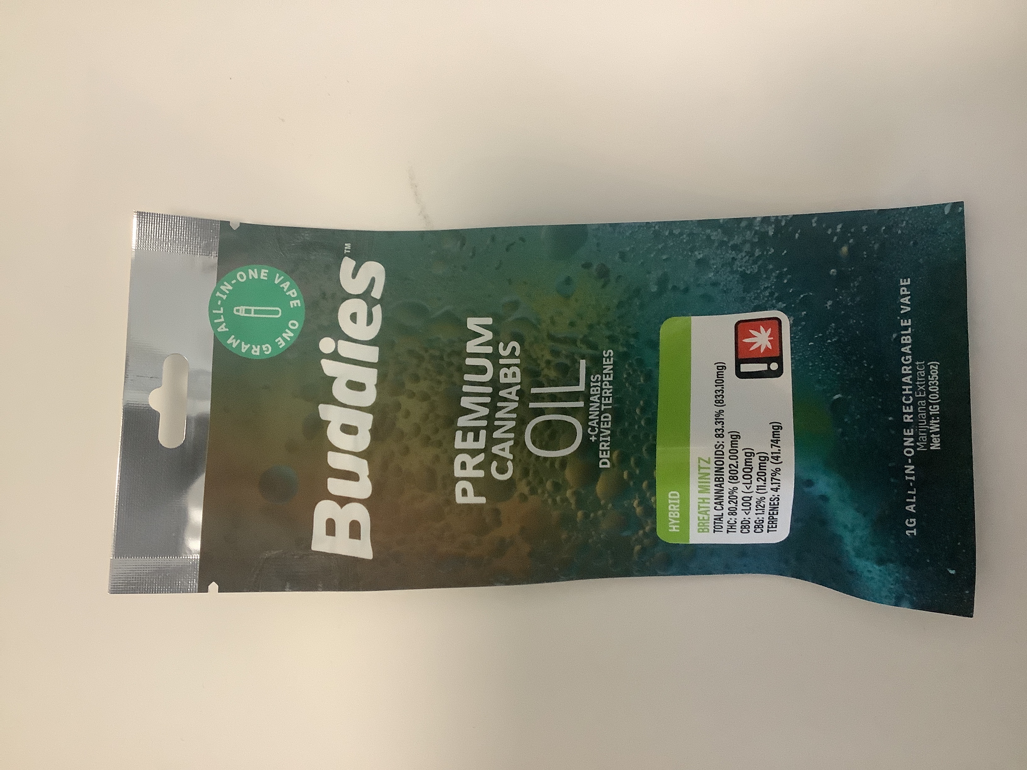 Photograph of product: Buddies - BREATH MINTZ - Disposable Distillate Cartridge - (1g) - H