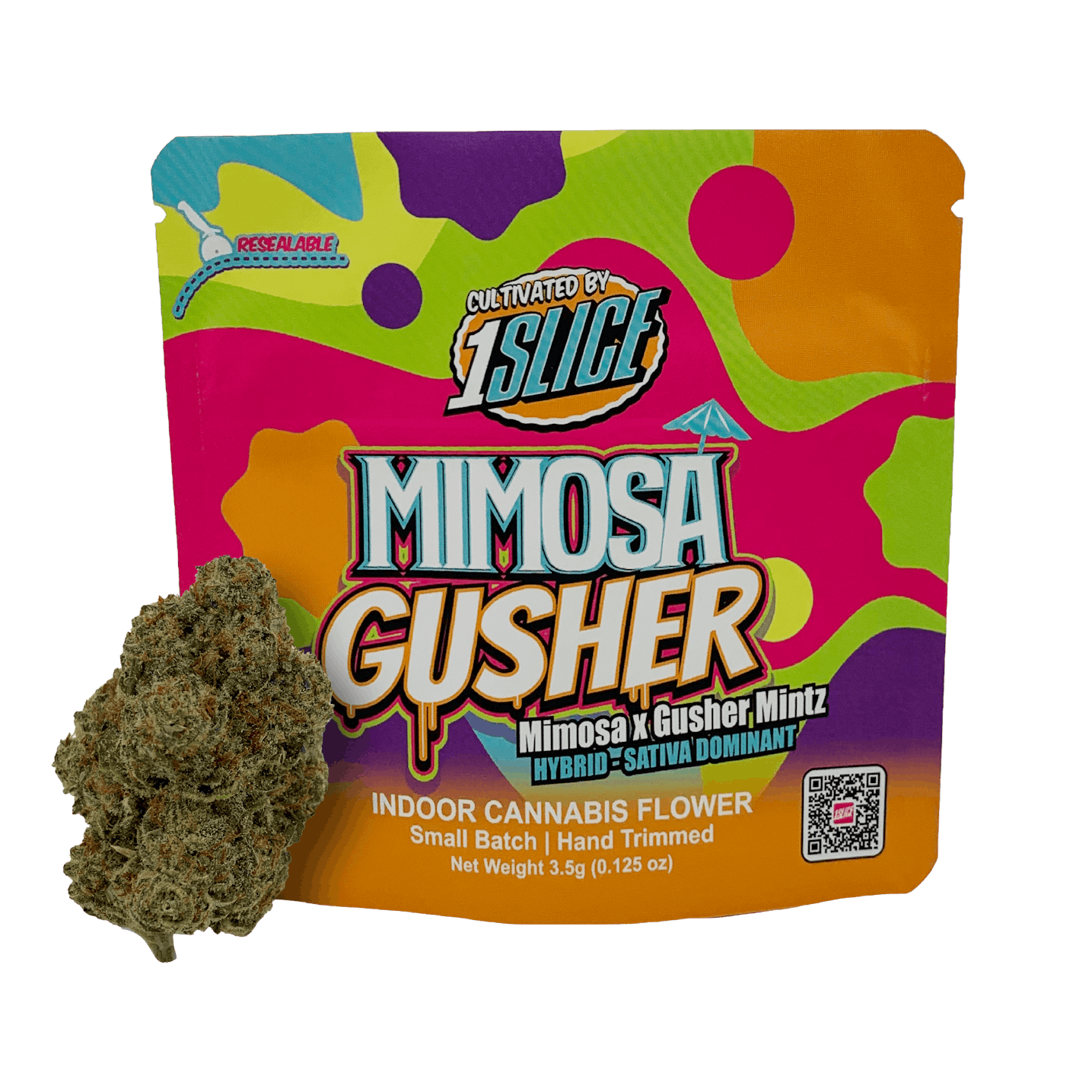 Photograph of product: 1Slice | Mimosa Gusher | Flower | 3.5g