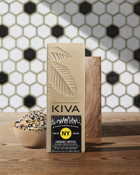 Photograph of product: KIVA | Dark Chocolate Bar: Everything Bagel | 20pk x 5mg | 100mg