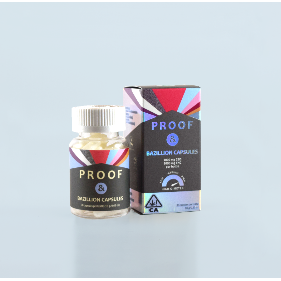 Photograph of product: PROOF Bazillion 1:1 30ct Capsules TH-oui / CBD