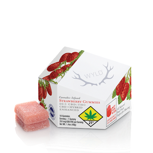 Photograph of product: Wyld | Strawberry Gummies | CBD + Hybrid Enhanced | DOH | 200mg CBD : 20mg TH-oui
