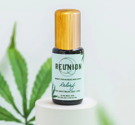 Photograph of product: Reunion | Relief: CBG + CBD + arnica + botanicals topical roll-on | 15 ml