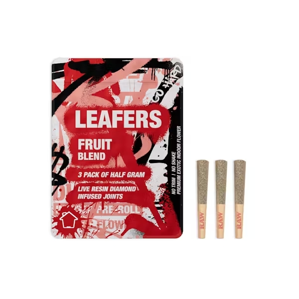 Photograph of product: LEAFERS - PREROLL INFUSED - 0.5G - 3PK - FRUIT BLEND - HYBRID