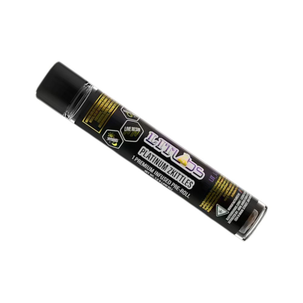 Photograph of product: Lit Labs | Live Resin + CBG Bubble au chocolat Infused Pre-Roll | Platinum Zkittles | 1.2g