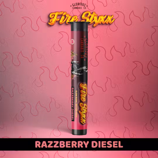 Photograph of product: Glorious Oui'd Co. Fire Styxx Infused Pre Roll Razzberry Diesel