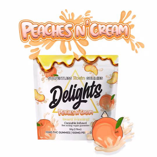 Photograph of product: Delights | SR Gummy 100MG | H | Peaches n' Cream