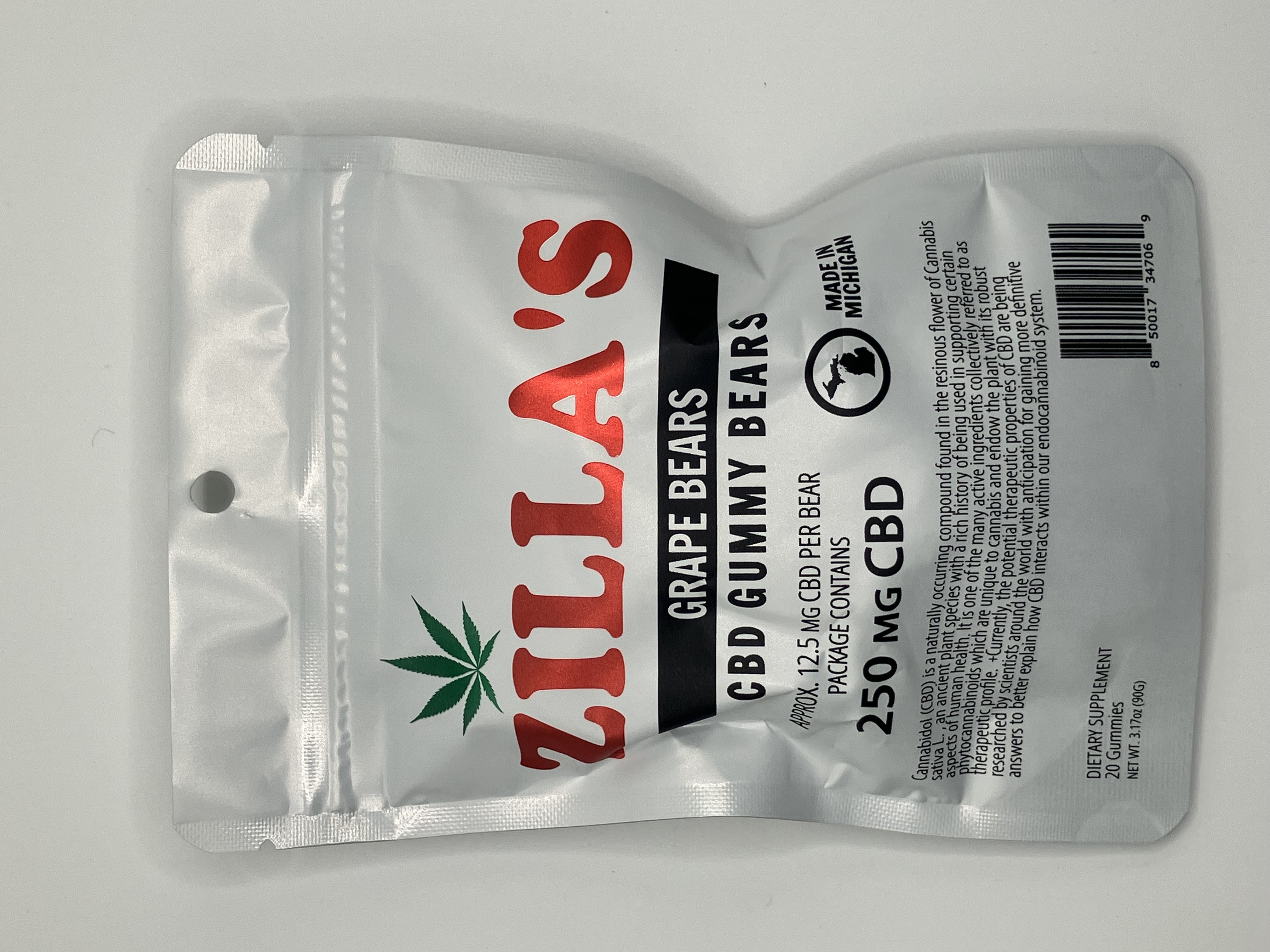 Photograph of product: Zilla's | CBD Gummy Bears - Grape - 250mg