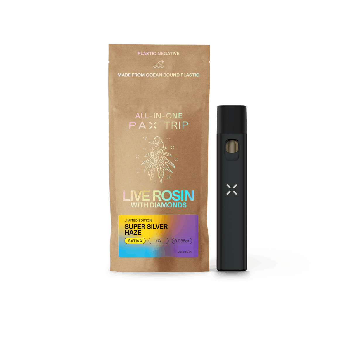 Photograph of product: SUPER SILVER HAZE - LIVE ROSIN W/DIAMONDS - 1G - AIO