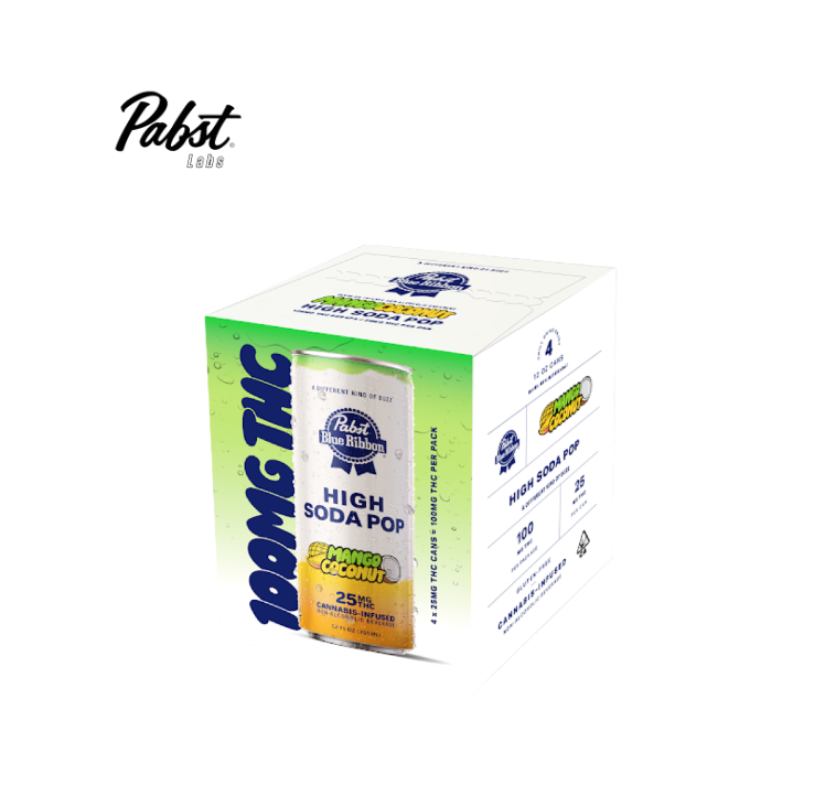 Photograph of product: MANGO COCONUT 100MG 4 PACK INFUSED SODA