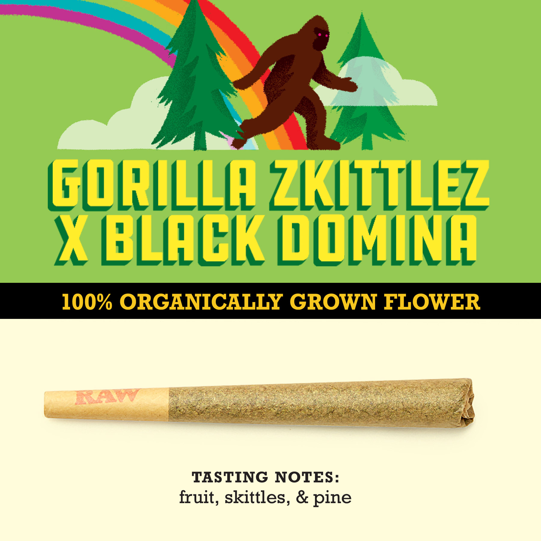 Photograph of product: Gorilla Zkittlez x Black Domina - 0.5g - Paper Crane