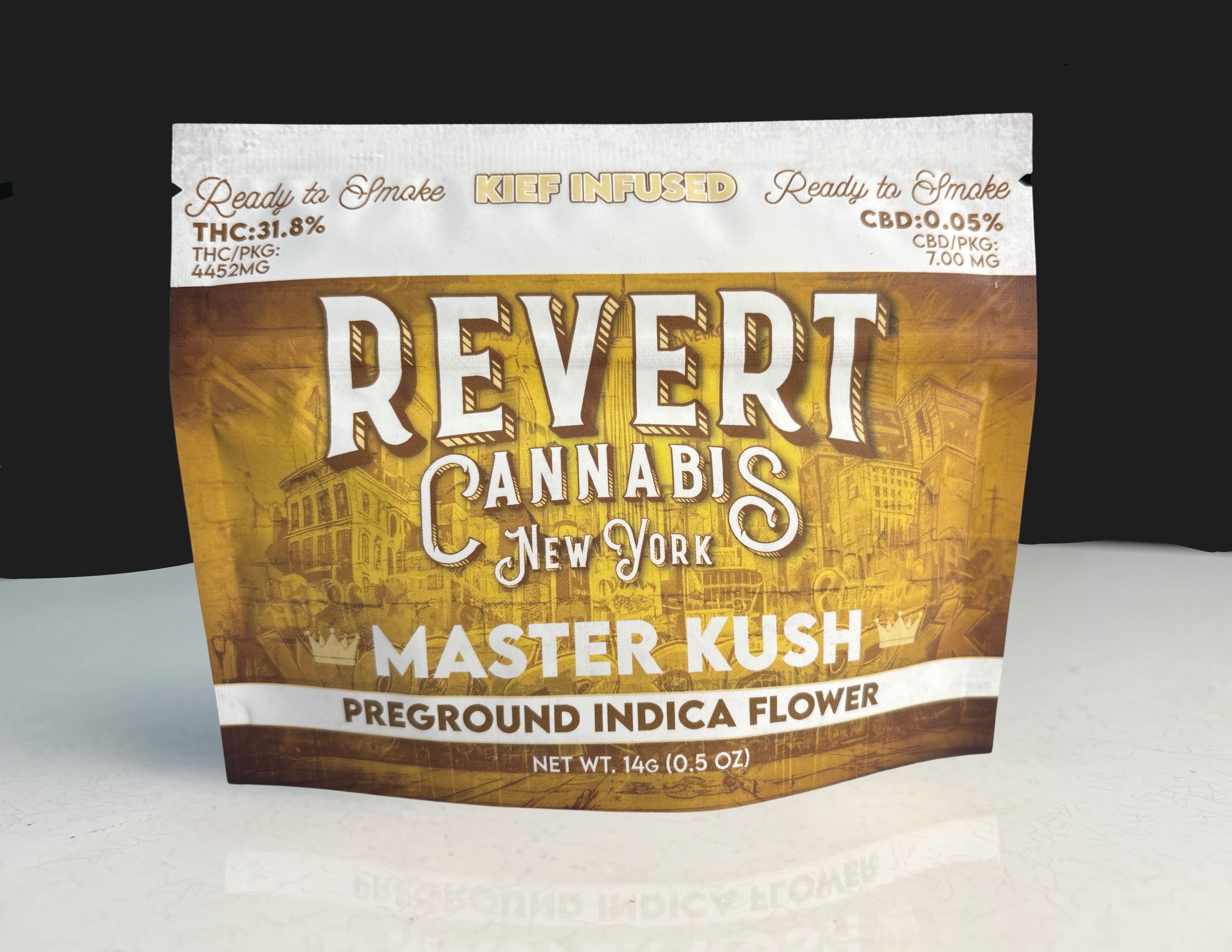 Photograph of product: Revert: Ready to Smoke Master Kush Oui'd Kief Infused Ground Flower - 14g