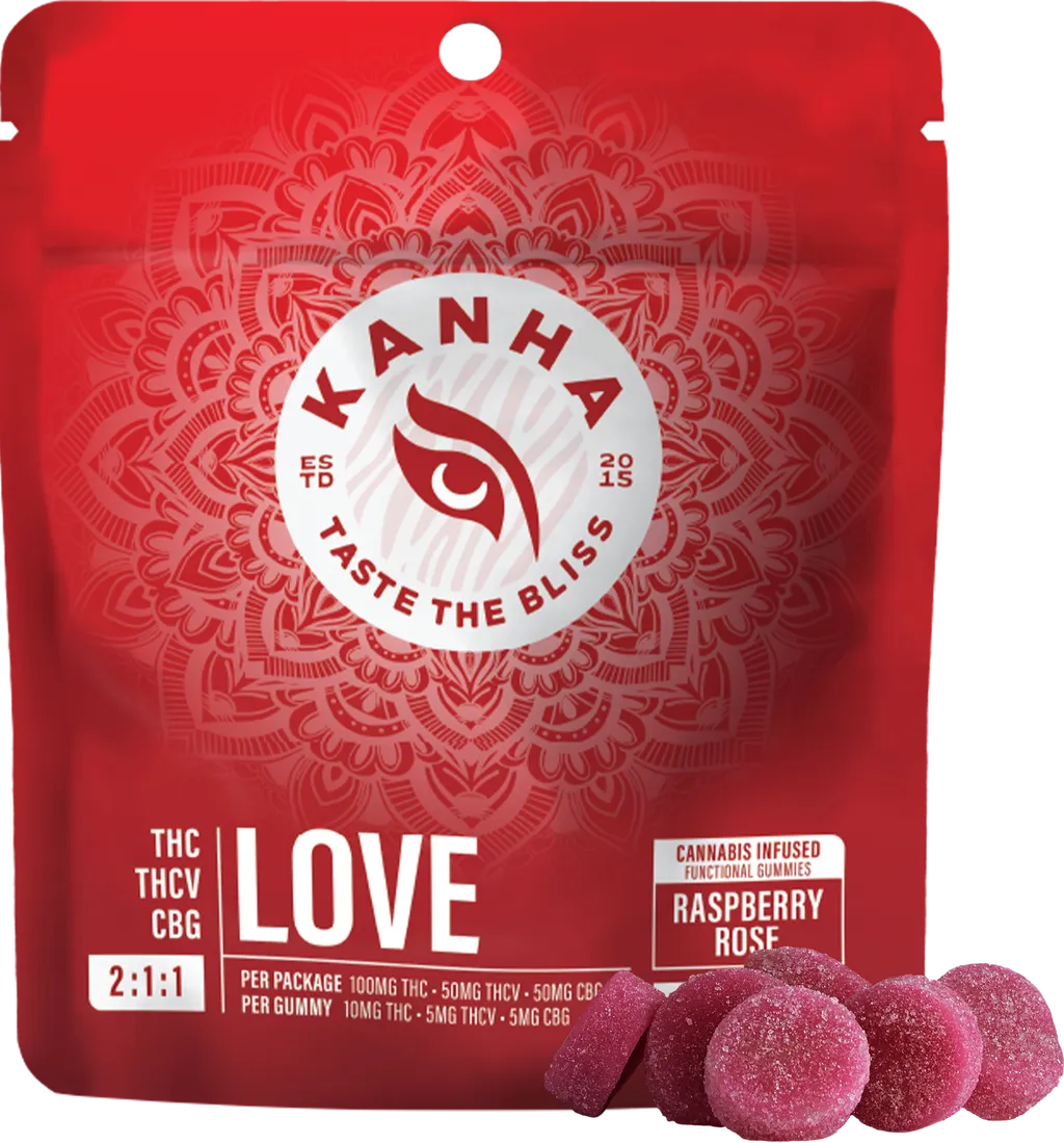 Photograph of product: Gummy Love Raspberry Rose 2:1:1 THC/THCv/CBG NANO | 100mg