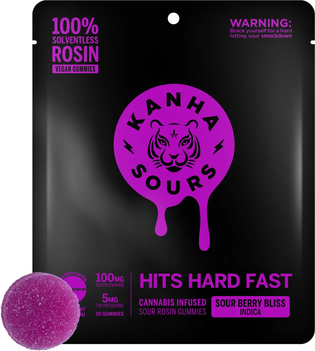 Photograph of product: Sour Berry Bliss Indica Rosin Gummies | Kanha |