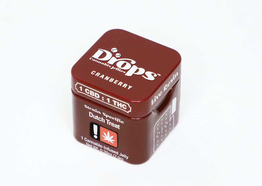 Photograph of product: Drops | Single CBD Ratio Jellies | Cranberry 1:1 CBD:TH-oui 100mg:100mg