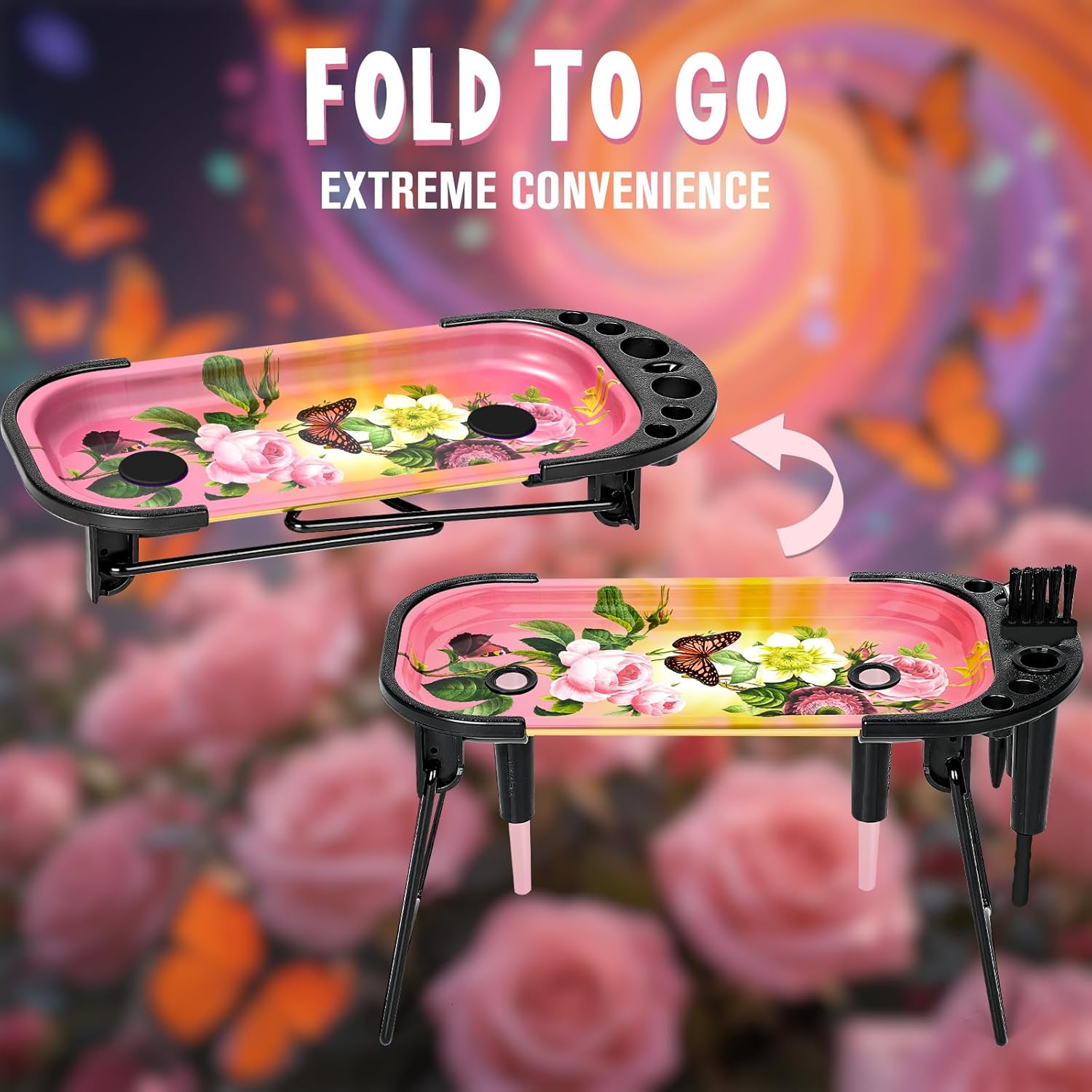 Photograph of product: Foldable Metal Tray Set - 8.5'' x 3.8'' (Rose)