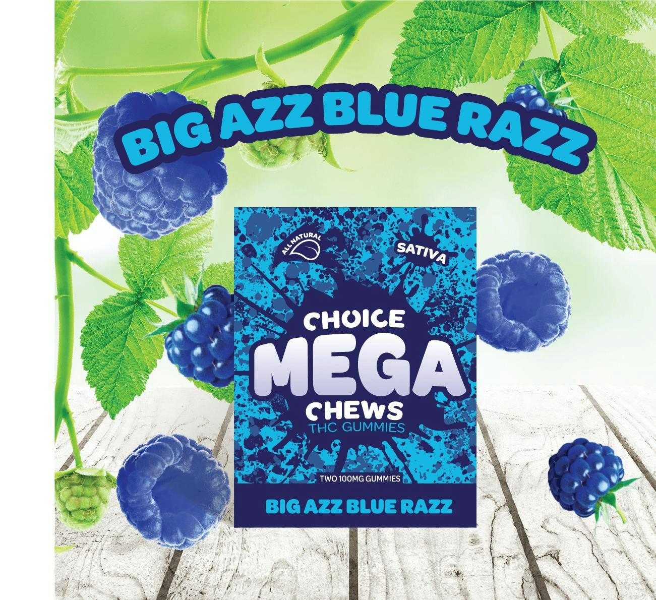 Photograph of product: Choice | Mega Chews | Big Azz Blue Razz | 200mg | Gummies