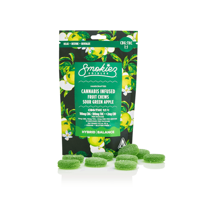 Photograph of product: Sour Green Apple | CBG:TH-oui | 100mg Gummies