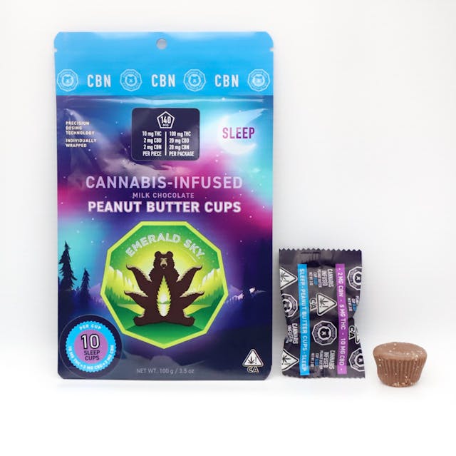 Photograph of product: Peanut Butter Cups Sleep | 10pk 10:2:2 TH-oui:CBD:CBN Milk Chocolate