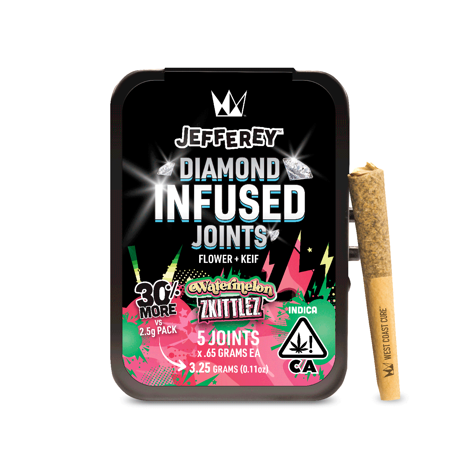 Photograph of product: West Coast Cure | Jefferey - Infused preroll 5pk | Watermelon Zkittlez | 3.25g