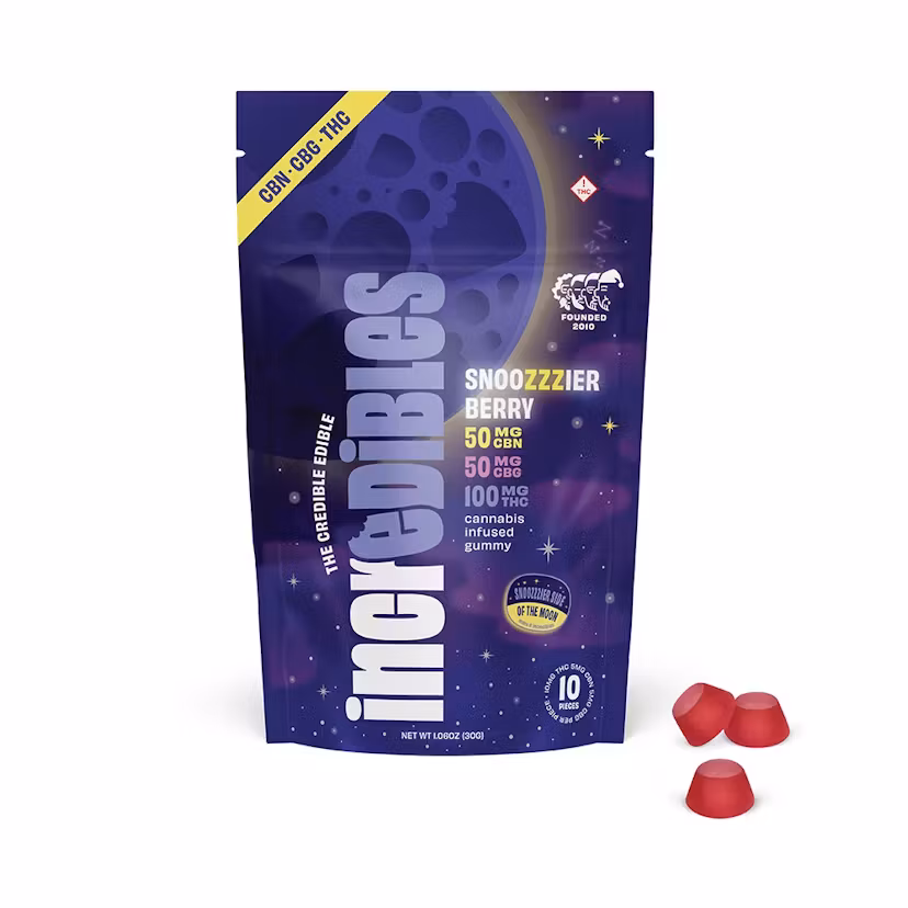 Photograph of product: Incredibles | Snoozzzierberry 2:1:1 TH-oui:CBN:CBG | 10mg/10pk Gummies