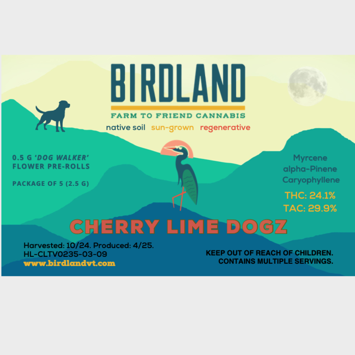 Photograph of product: Birdland | Cherry Lime Dogz  | x5 .5g Pre Rolls