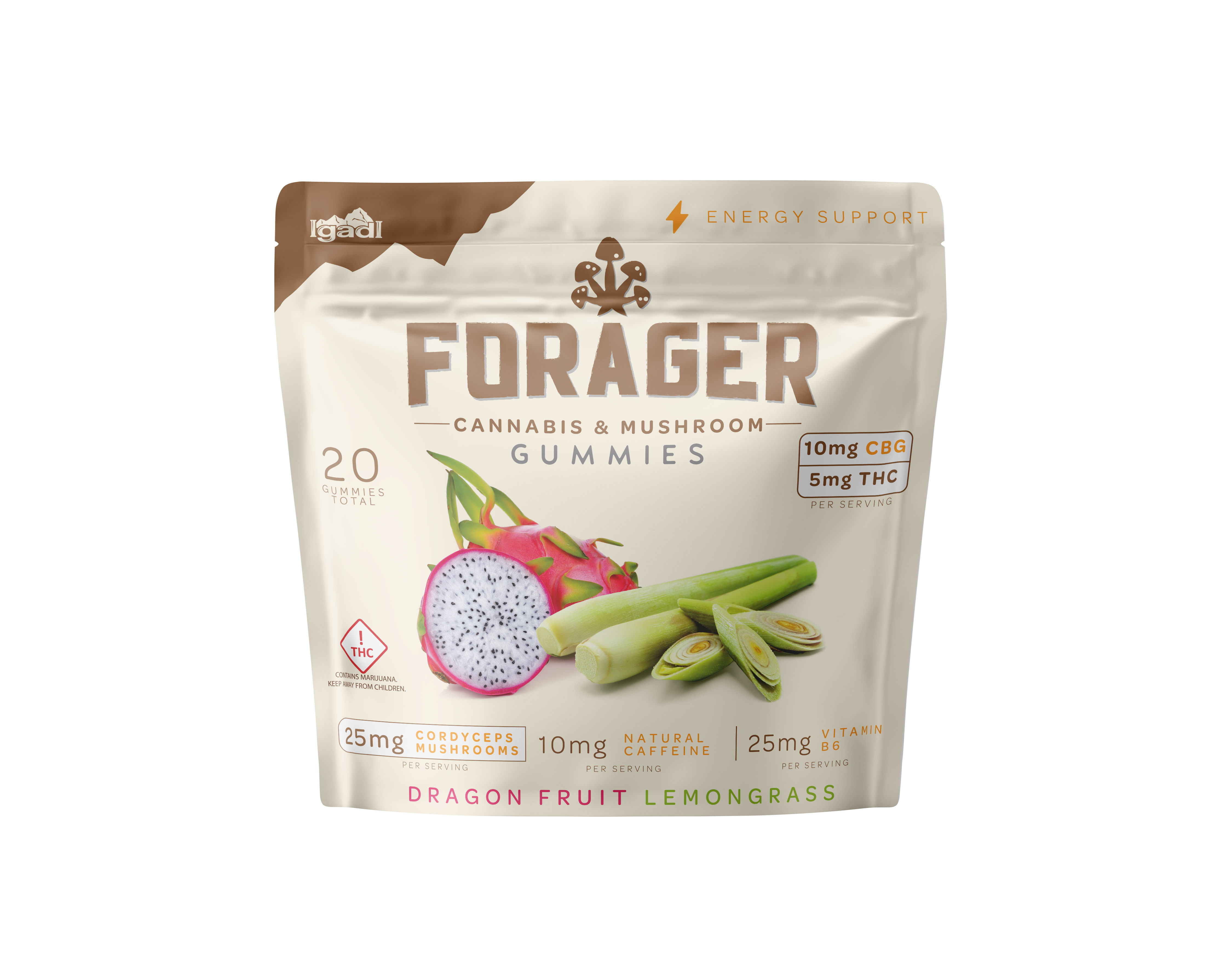 Photograph of product: IgadI | Forager Energy Gummies | Dragon Fruit Lemongrass 2:1 (TH-oui/CBG)