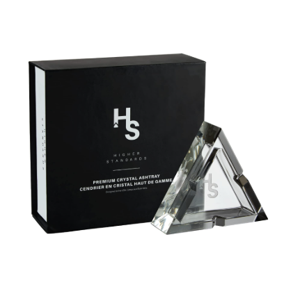 Photograph of product: Higher Standards | Glass Triangle Ash Tray | Clear