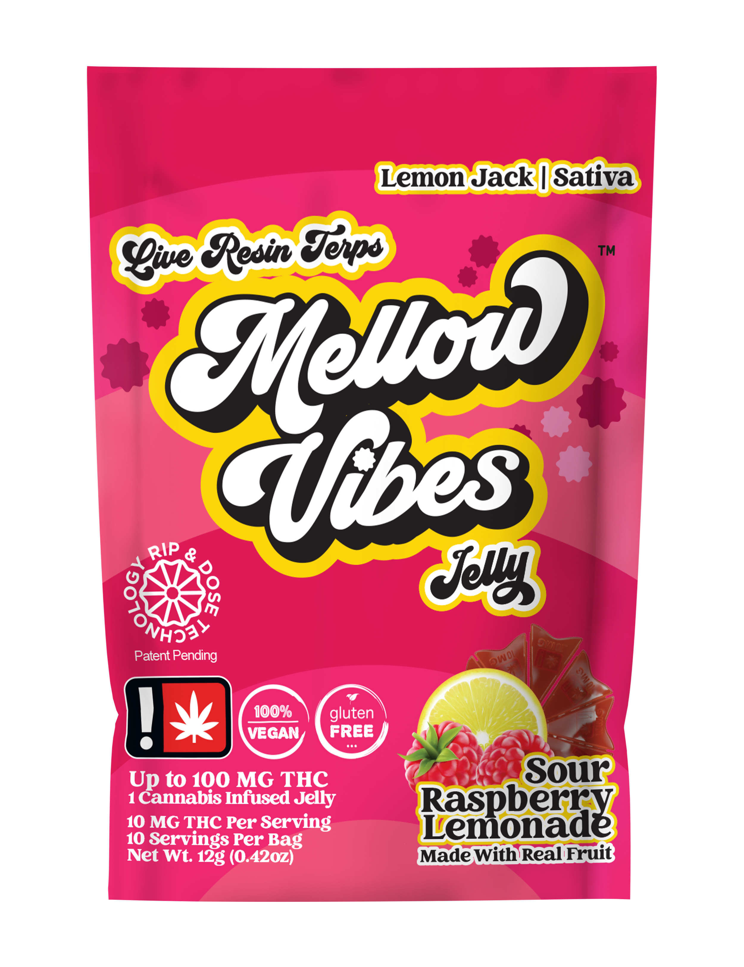 Photograph of product: Sour Raspberry Lemonade Jelly Single | 100mg